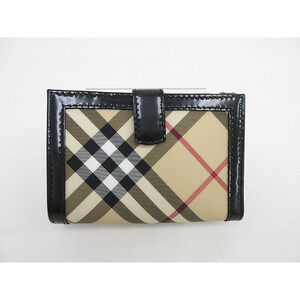 Burberry Bifold Wallet Double Black Check Beige Hook